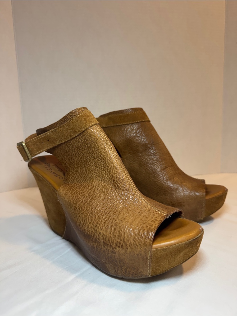 Kork-Ease Brown Peep-Toe Wedge Sandals